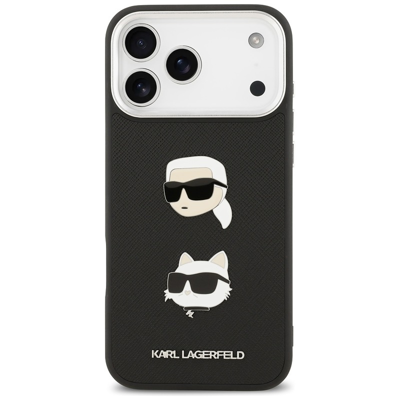 Karl Lagerfeld FW Grained Karl & Choupette Heads Pins & Logo case for iPhone 17 Pro Max black - Billede 3