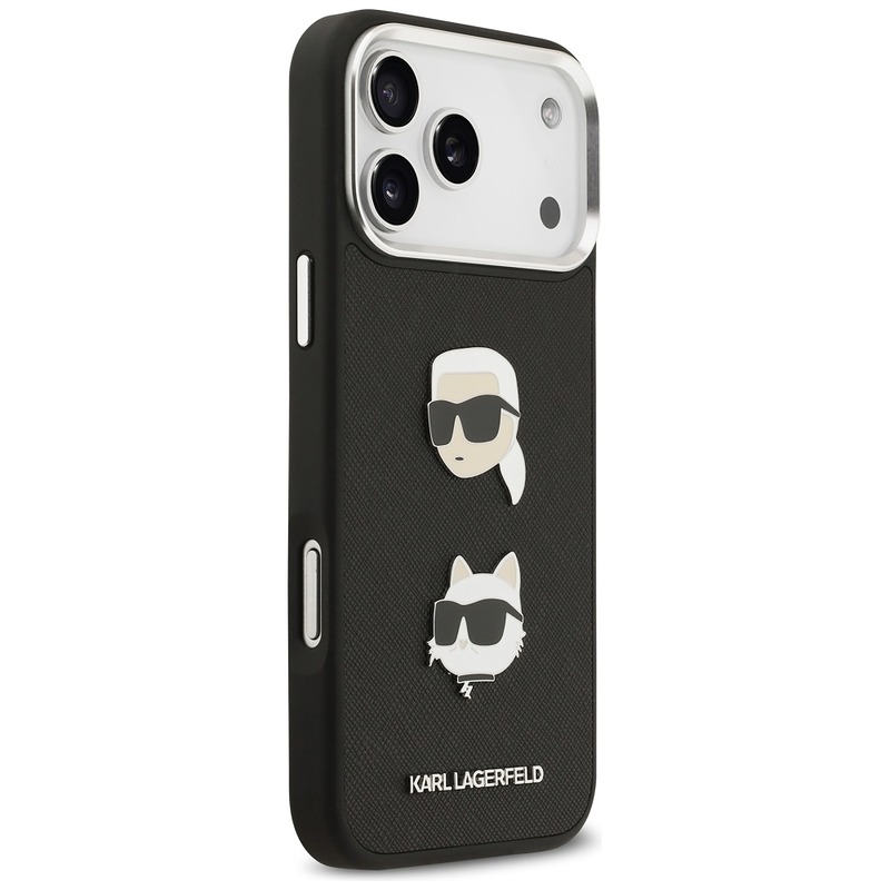 Karl Lagerfeld FW Grained Karl & Choupette Heads Pins & Logo case for iPhone 17 Pro Max black - Billede 4