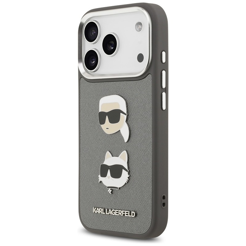 Karl Lagerfeld FW Grained Karl & Choupette Heads Pins & Logo case for iPhone 17 Pro grey - Billede 2