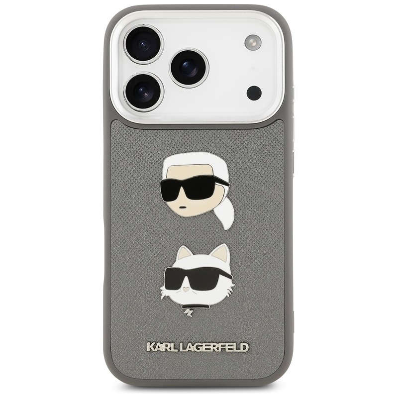 Karl Lagerfeld FW Grained Karl & Choupette Heads Pins & Logo case for iPhone 17 Pro grey - Billede 3