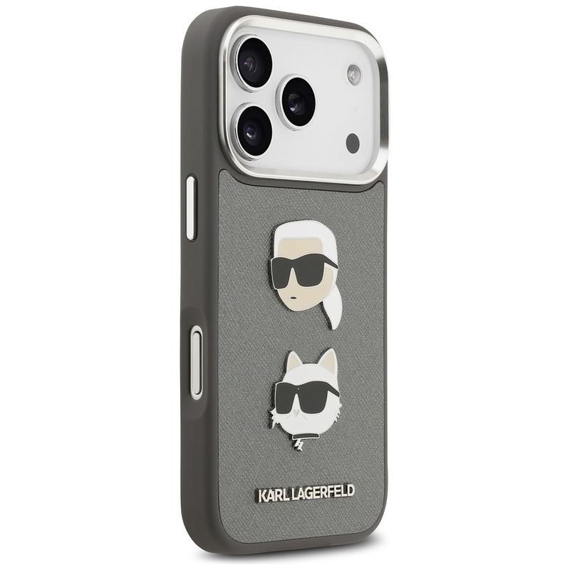 Karl Lagerfeld FW Grained Karl & Choupette Heads Pins & Logo case for iPhone 17 Pro grey - Billede 4