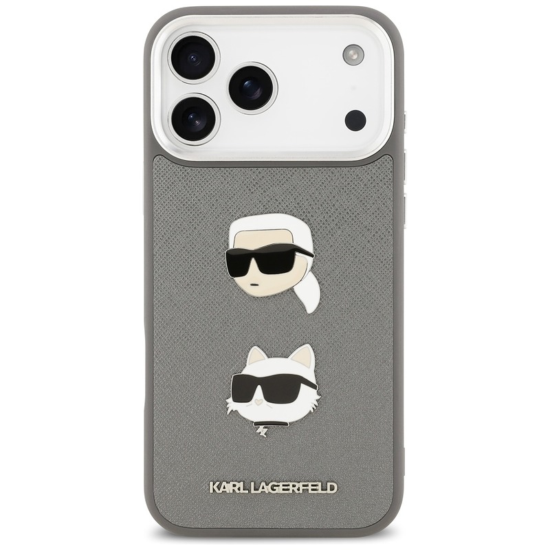 Karl Lagerfeld FW Grained Karl & Choupette Heads Pins & Logo case for iPhone 17 Pro Max grey - Billede 3