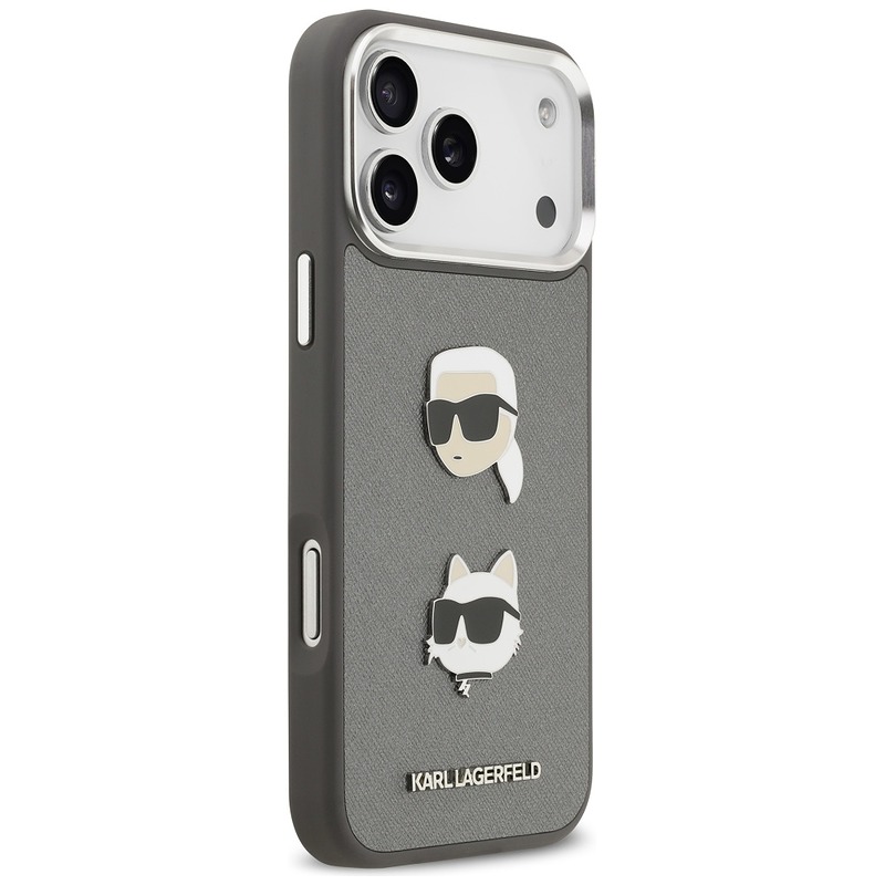 Karl Lagerfeld FW Grained Karl & Choupette Heads Pins & Logo case for iPhone 17 Pro Max grey - Billede 4