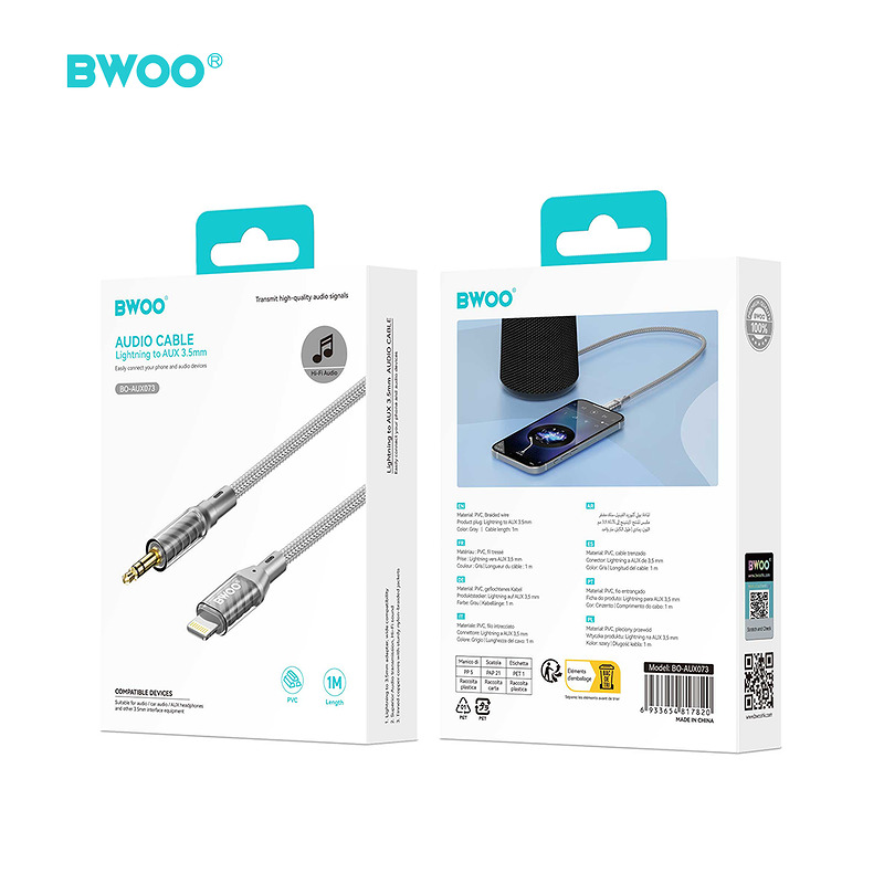 BWOO AUX Cable Lightning to 3.5mm Jack audio AUX073 - Billede 5