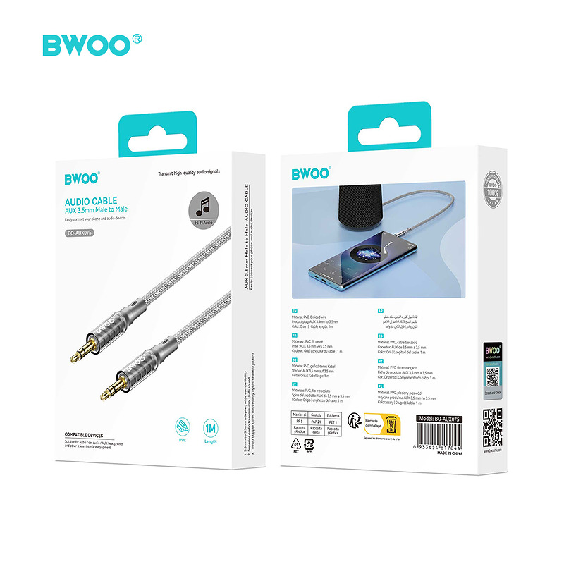 BWOO AUX Cable Support 3.5mm to 3.5mm audio AUX075 - Billede 5