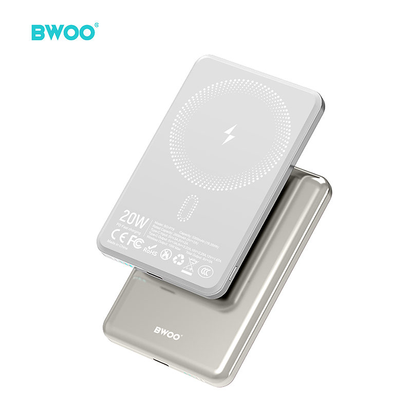 BWOO Ultra Slim Power Bank 20W 5000mAh with magnetic charging P79 light grey - Billede 2