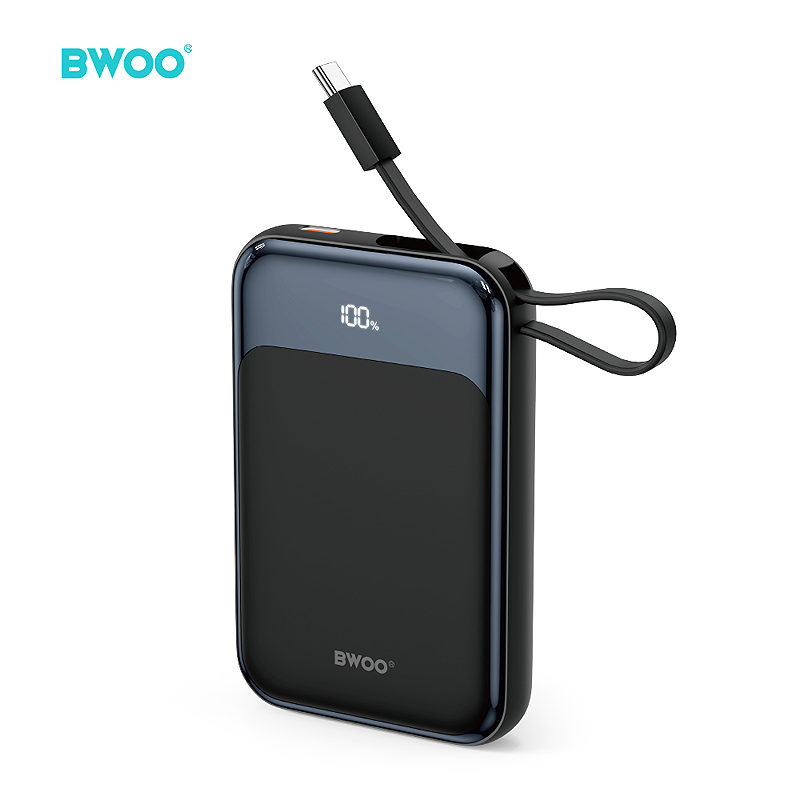 BWOO PD 20W 10000 mAh Power Bank With Usb-C Cable and Display P80 black