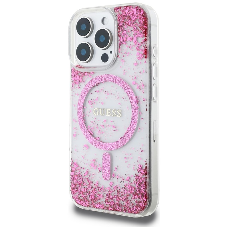 Guess HC Resin Bottom Glitter case for iPhone 16 Pro Max MagSafe pink - Billede 2