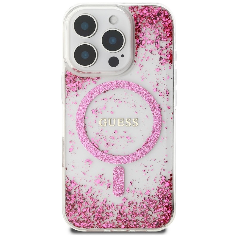 Guess HC Resin Bottom Glitter case for iPhone 16 Pro Max MagSafe pink - Billede 3