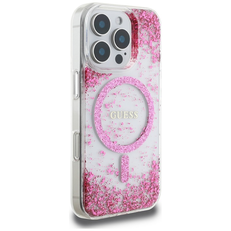 Guess HC Resin Bottom Glitter case for iPhone 16 Pro Max MagSafe pink - Billede 4