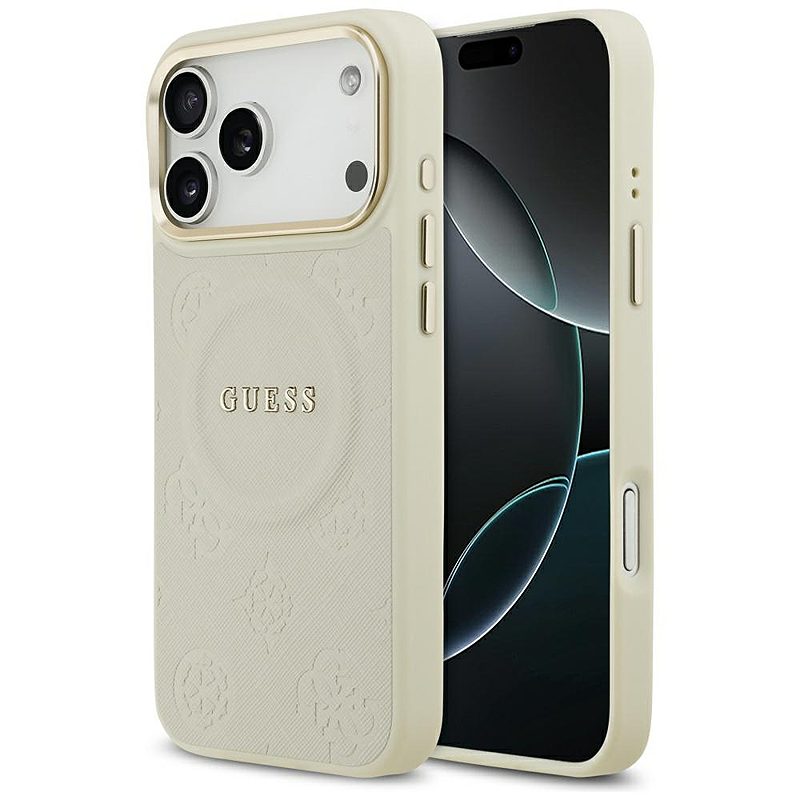 Guess Peony Hot Stamp MagSafe case for iPhone 17 Pro Max beige