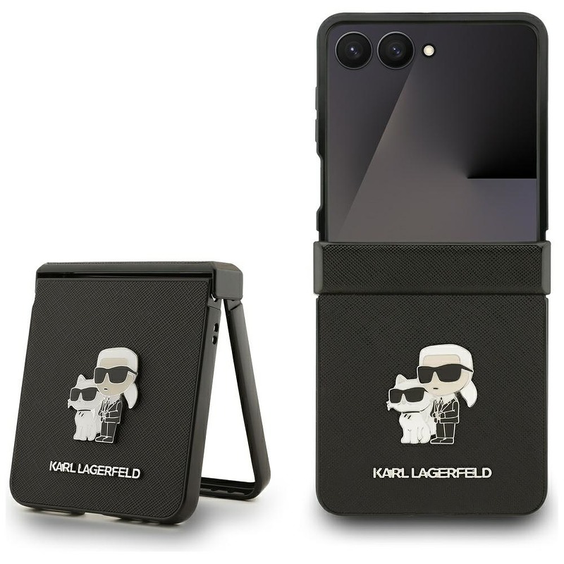 Karl Lagerfeld Saffiano Karl&Choupette Pin case for Samsung Galaxy Z Flip7 black