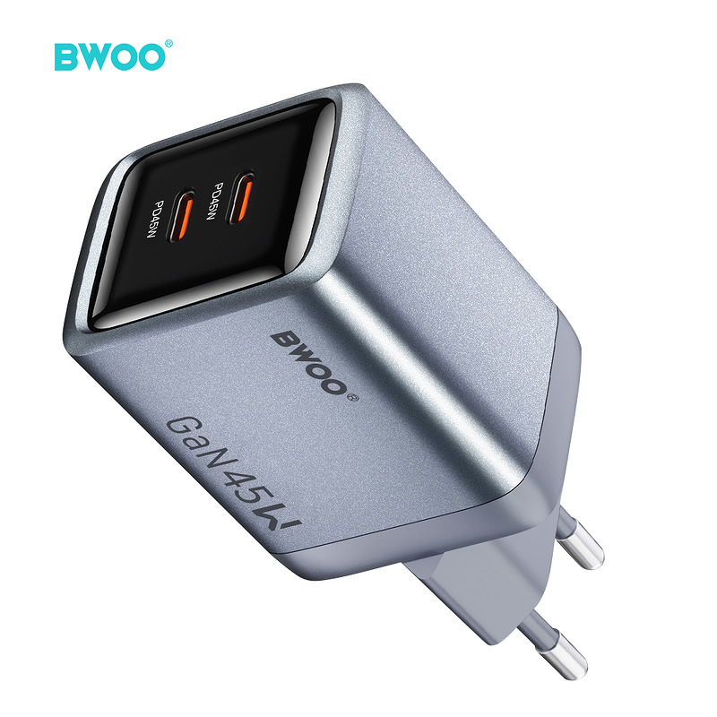 BWOO BO-CDA239 wall charger 2xUSB-C 3A PD 45W grey with PPS - Billede 2