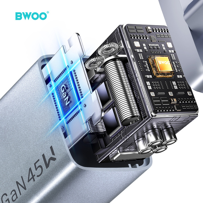 BWOO BO-CDA239 wall charger 2xUSB-C 3A PD 45W grey with PPS - Billede 3