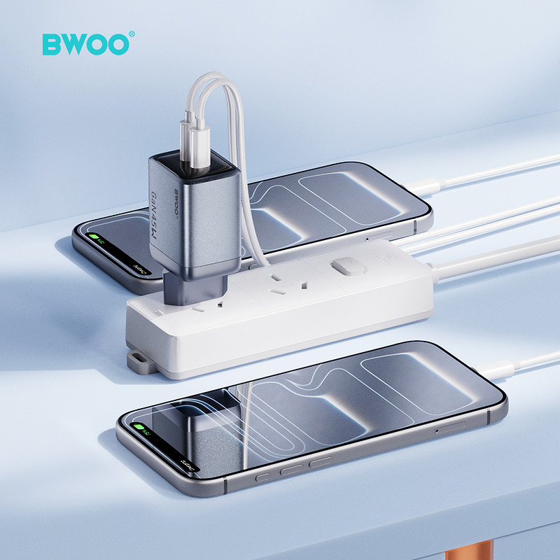 BWOO BO-CDA239 wall charger 2xUSB-C 3A PD 45W grey with PPS - Billede 4