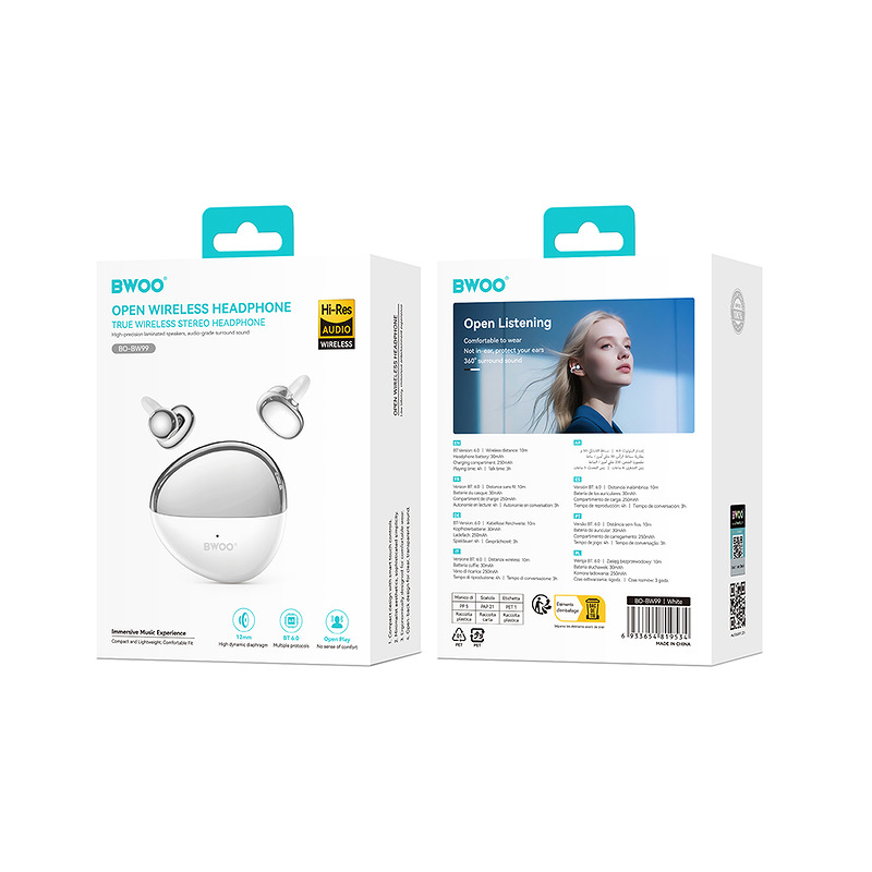 BWOO Wireless Headphone TWS BO-BW99WH BT 5.4 grey - Billede 5