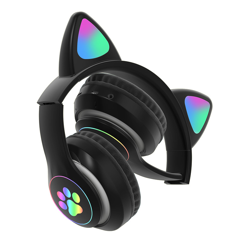 SŁUCHAWKI DLA DZIECI BLUETOOTH LED / KOCIE USZY,  BLACK / CZARNY - Billede 4