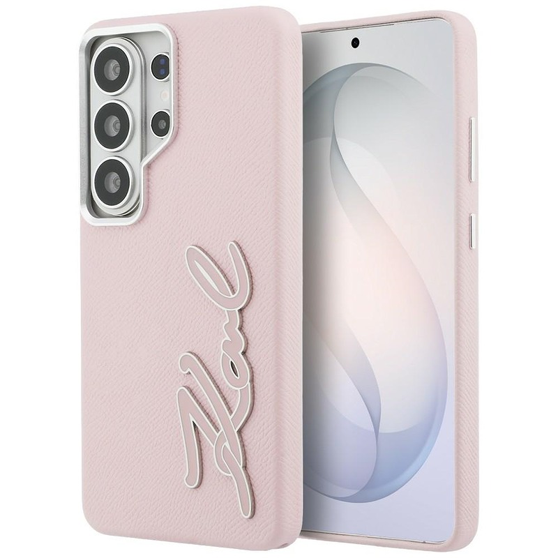 Karl Lagerfeld case Grained Signature Metal Resin Logo for Samsung Galaxy S26 Ultra pink