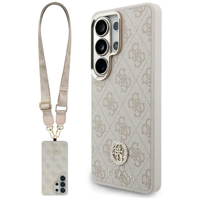 Guess case 4G Big Rhinestone Triangle Strap MagSafe for Samsung Galaxy S26 Ultra pink