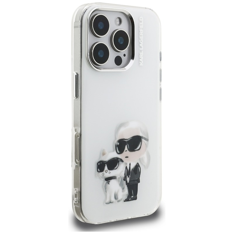 Etui Karl Lagerfeld IML Aquarelle Karl & Choupette & Logo do iPhone 16 Pro biały - Billede 4