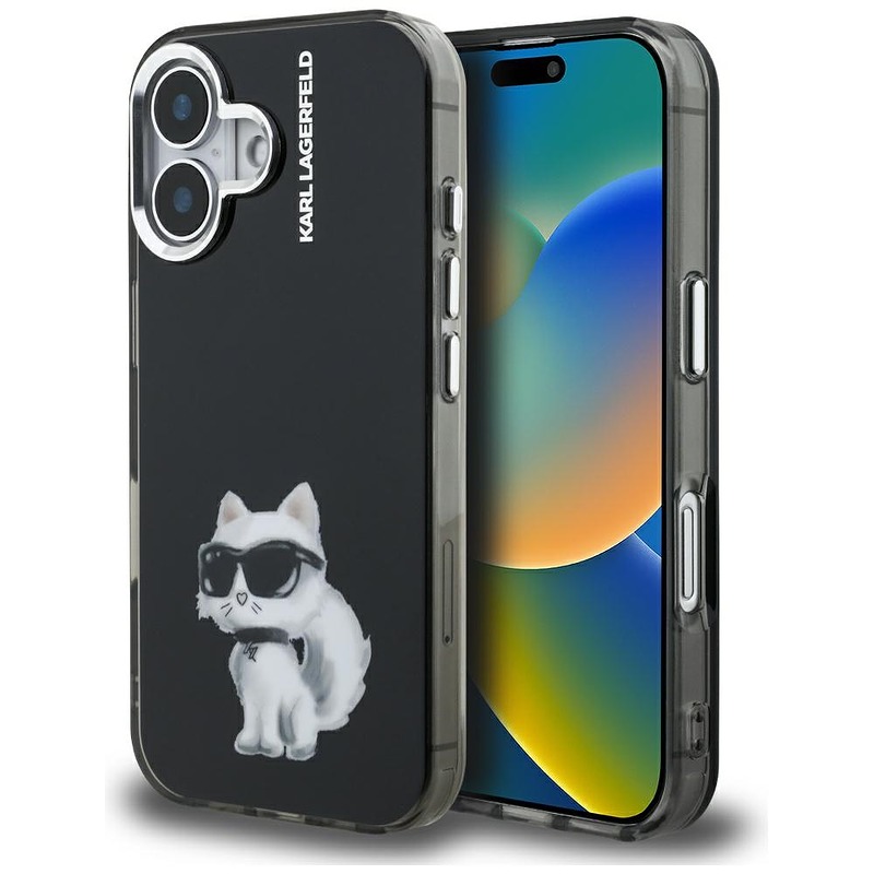 Etui Karl Lagerfeld IML Aquarelle        Choupette & Logo do iPhone 16 czarny