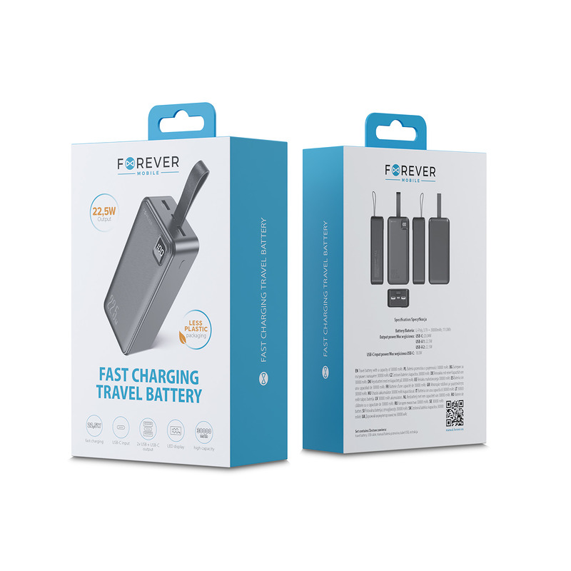 Forever power bank TB-300XL PD QC 22,5W 30000 mAh black - Billede 3