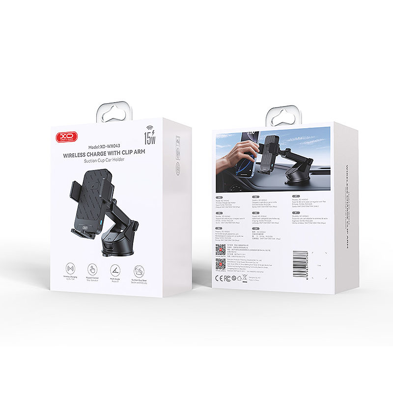 XO car holder WX043 with wireless inductive charger black 15W with suction cup - Billede 4