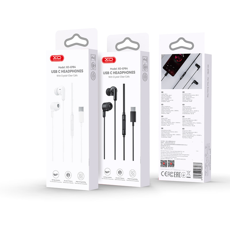 XO wired earphones EP84 USB-C white - Billede 4