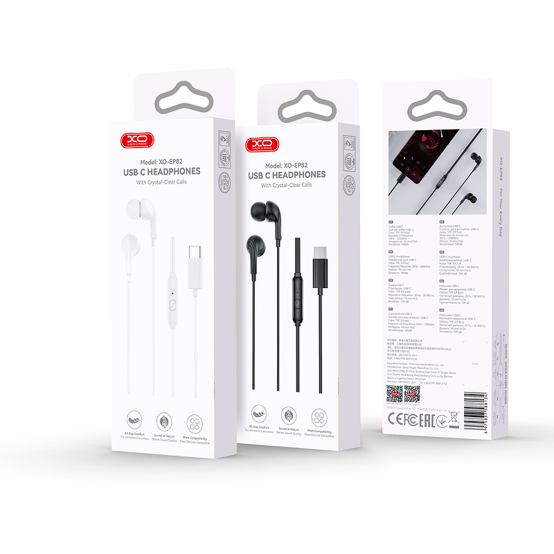 XO wired earphones EP82 USB-C white - Billede 4