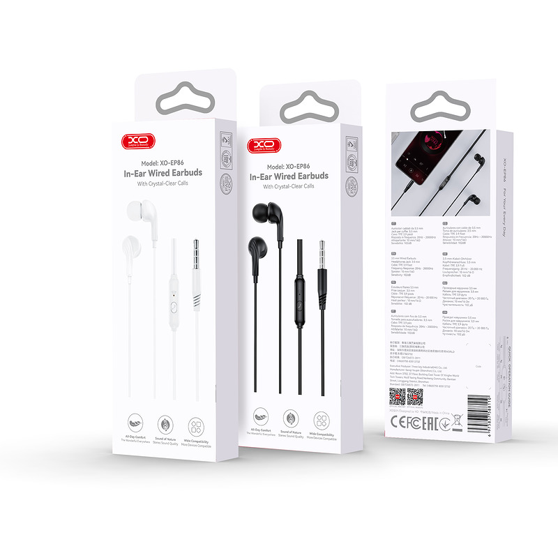 XO wired earphones EP86 jack 3,5mm black - Billede 4