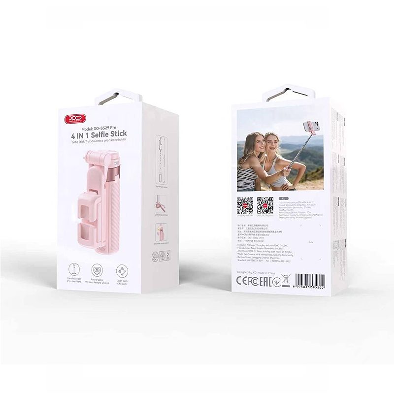 XO selfie stick Bluetooth tripod SS29 pink 64cm - Billede 2