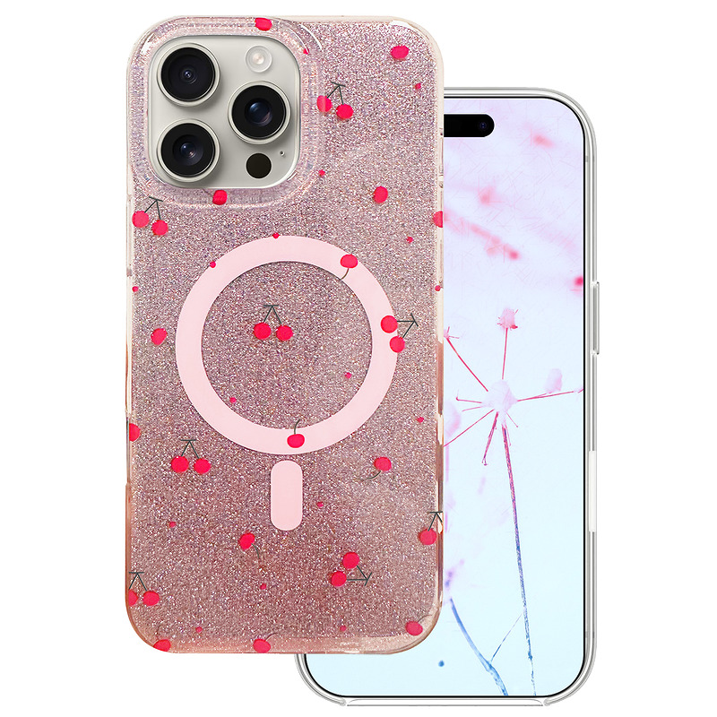 Cherry Mag case for iPhone 16 Pro Max 6,9" glitter