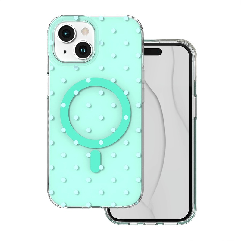 Bubble Dots Mag case for iphone 15 6,1" green