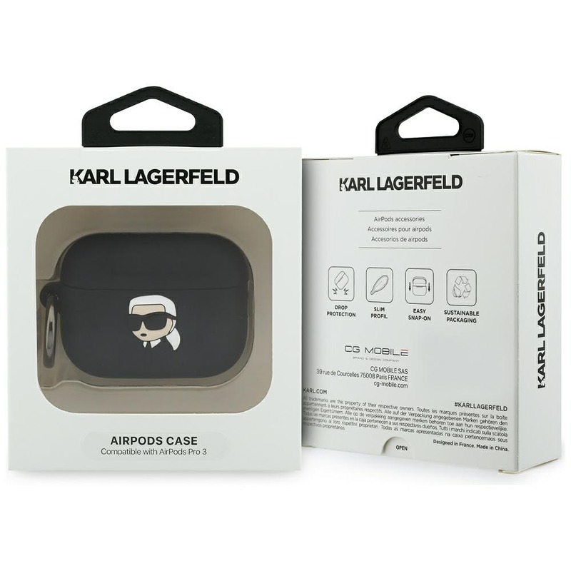 Karl Lagerfeld Silicone Karl Head 3D case for AirPods Pro 3 black - Billede 4