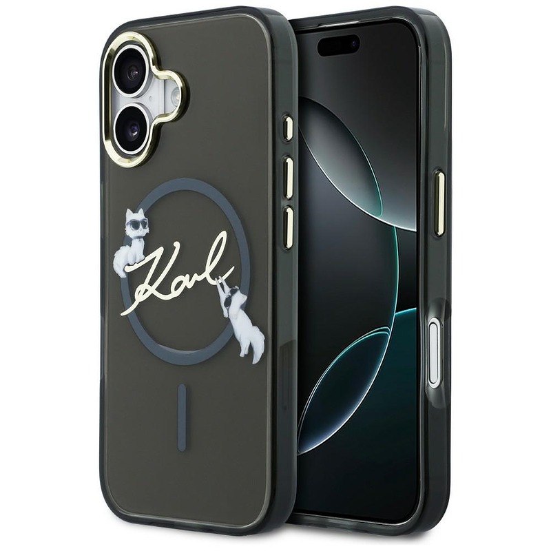 Etui Karl Lagerfeld IML Choupettes Karl Script Logo MagSafe iPhone 17 black