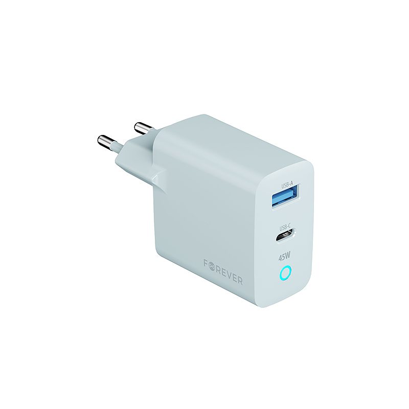Forever Vibe-TC45AC GaN PD QC charger 1x USB-C 1x USB 45W silver