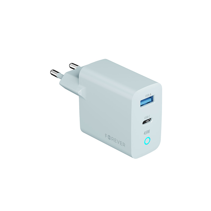 Forever Vibe-TC45AC GaN PD QC charger 1x USB-C 1x USB 45W silver - Billede 2
