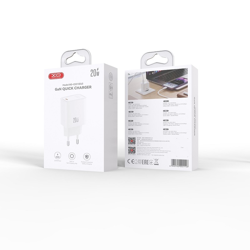XO wall charger CE51 PD 20W 1x USB-C white - Billede 2