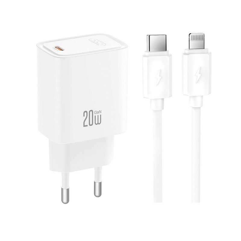 XO wall charger CE51 PD 20W 1x USB-C white + USB-C - Lightning cable