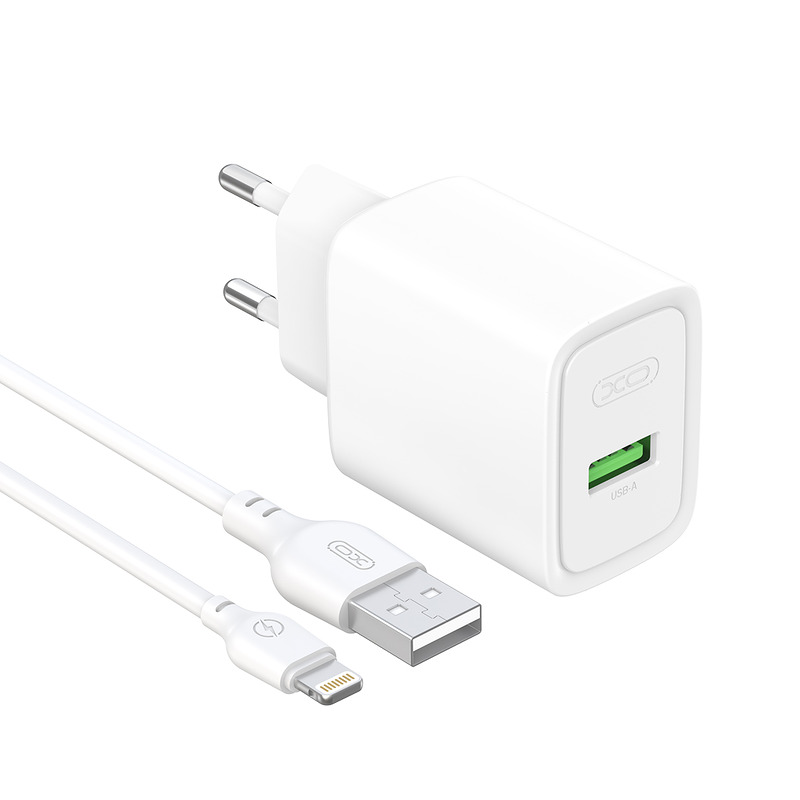 XO wall charger CE50 QC 18W 1x USB white + cable Lightning