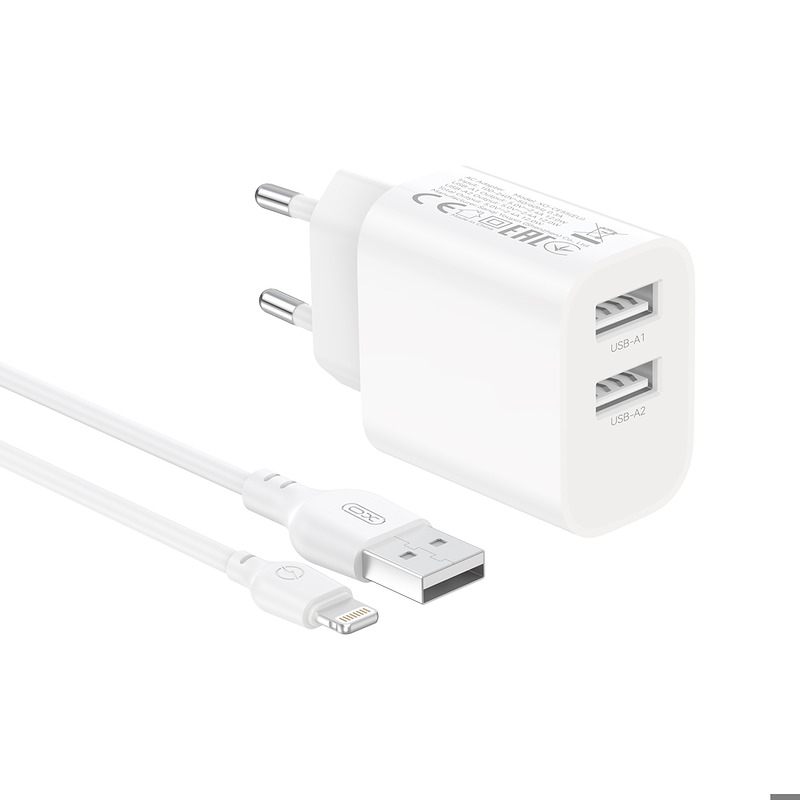 XO wall charger CE55 2x USB 2,4A white + Lightning cable