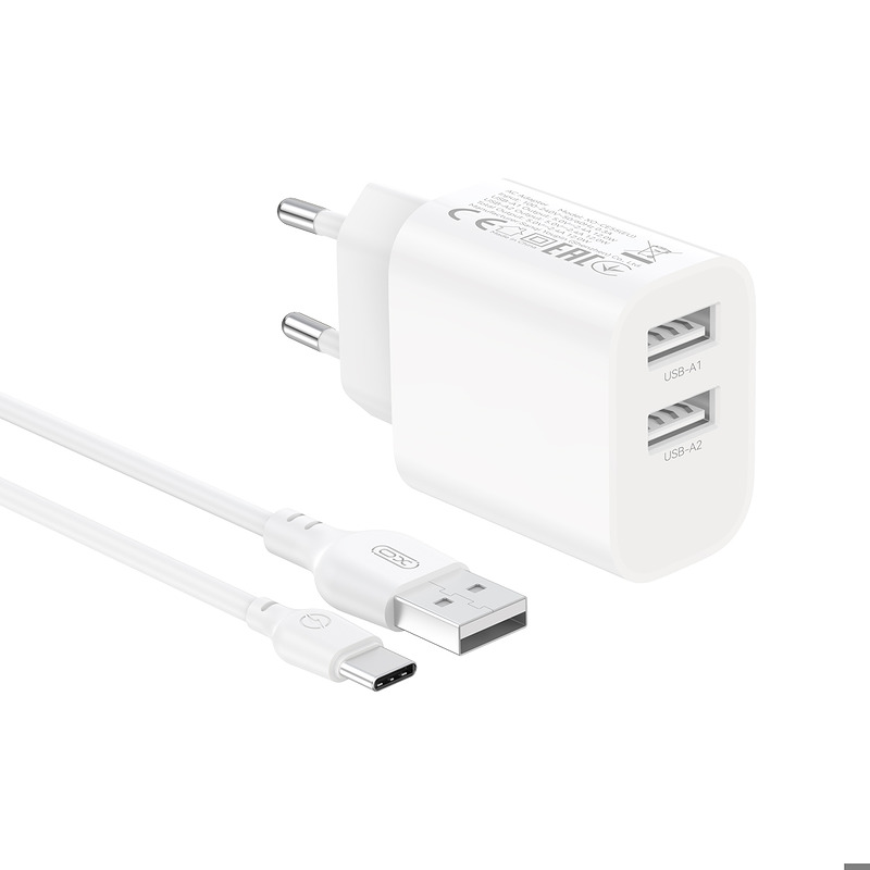 XO wall charger CE55 2x USB 2,4A white + USB-C cable