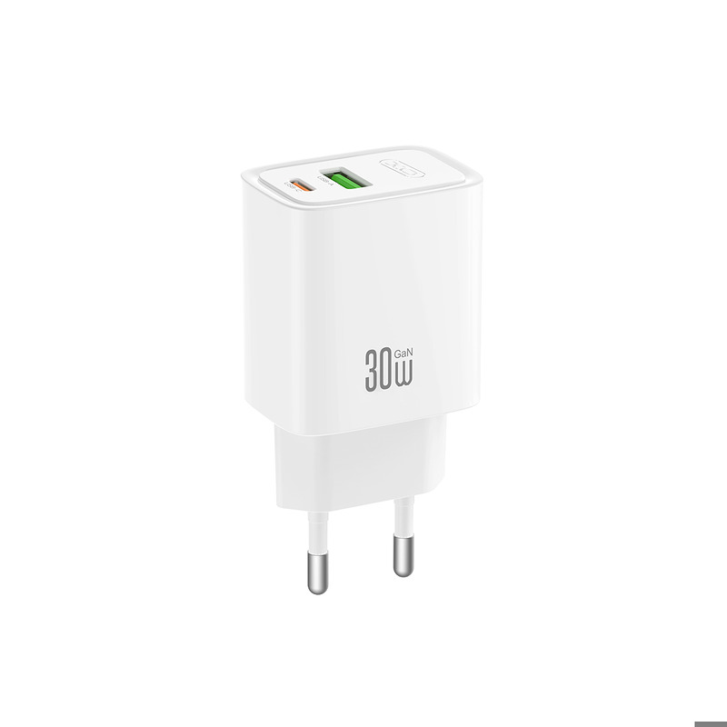 XO wall charger CE54 PD 30W 1x USB-C 1x USB white + cable USB-C - USB-C - Billede 2