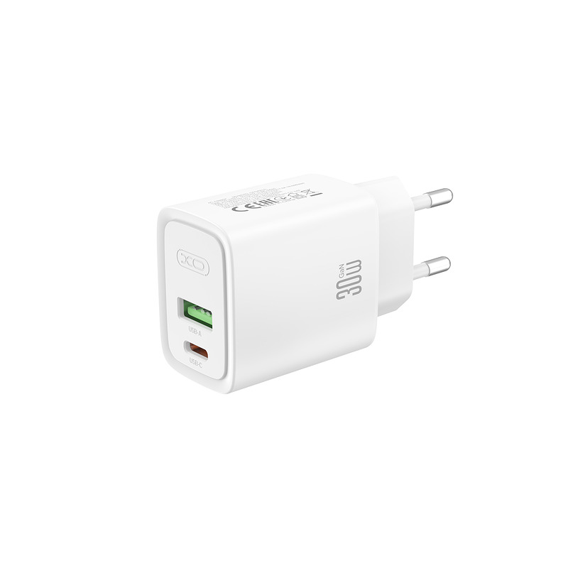 XO wall charger CE54 PD 30W 1x USB-C 1x USB white + cable USB-C - USB-C - Billede 5