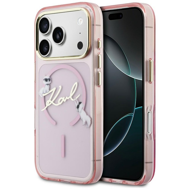 Karl Lagerfeld case for iPhone 17 Pro Max 6,9" IML Choupettes Karl Script Logo MagSafe pink