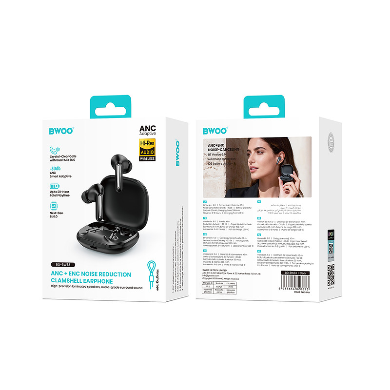 BWOO Wireless Headphone ANC + ENC TWS BO-BW53BK black - Billede 5