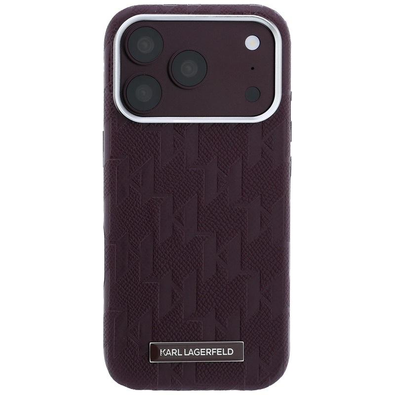 Karl Lagerfeld Grained Mono Resin Logo MagSafe case for iPhone 18 Pro Max / 17 Pro Max burgundy - Billede 3