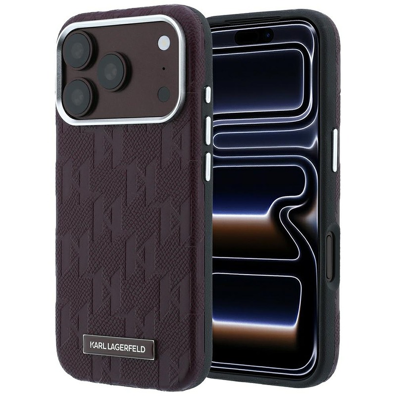 Karl Lagerfeld Grained Mono Resin Logo MagSafe case for iPhone 18 Pro / 17 Pro burgundy