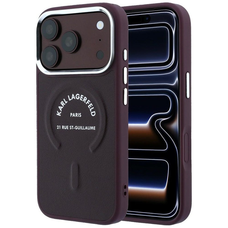 Karl Lagerfeld Embossed Open Ring RSG Logo MagSafe case for iPhone 18 Pro / 17 Pro burgundy