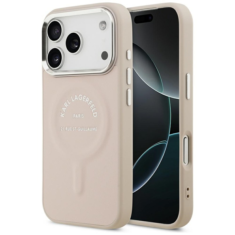 Karl Lagerfeld Embossed Open Ring RSG Logo MagSafe case for iPhone 18 Pro Max / 17 Pro Max pink